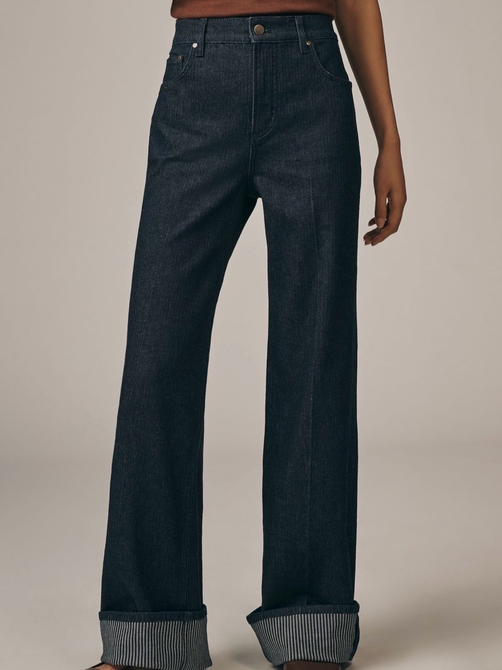 Pilcro Cuffed High-Rise Wide-Leg Women's Jeans in Dark Indigo